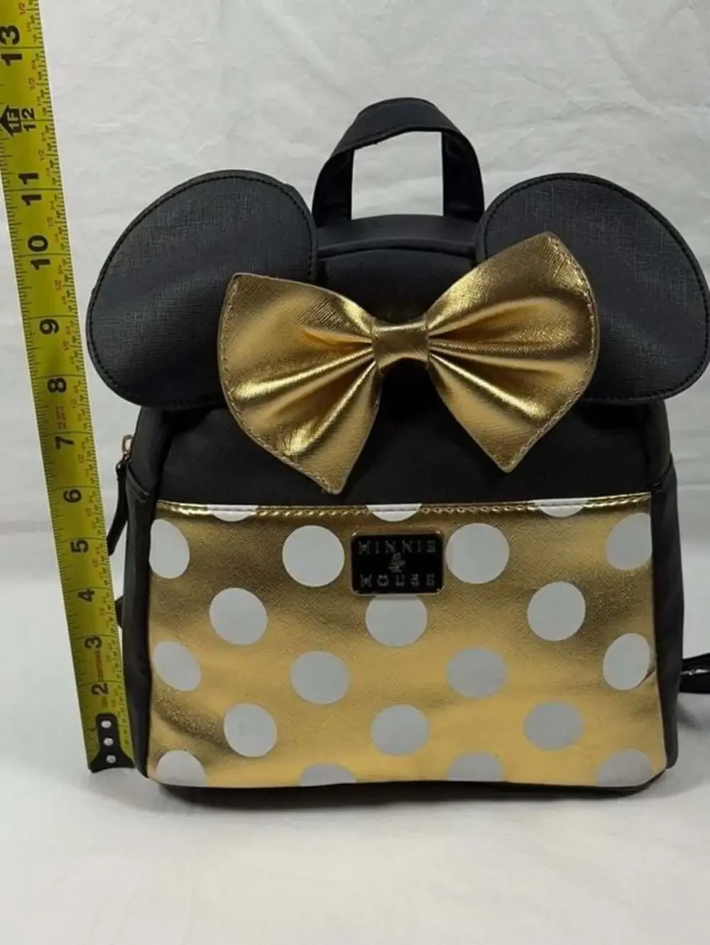 Disney Minnie Mouse Black and Gold Polka Dot Ears Mini Backpack